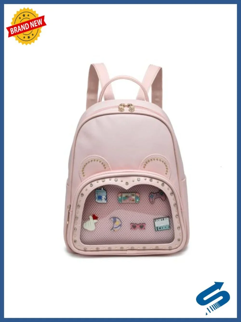 Kawaii Bear Ita Backpack Purse, Clear Pin Display Bag, Water-Resistant Oxford